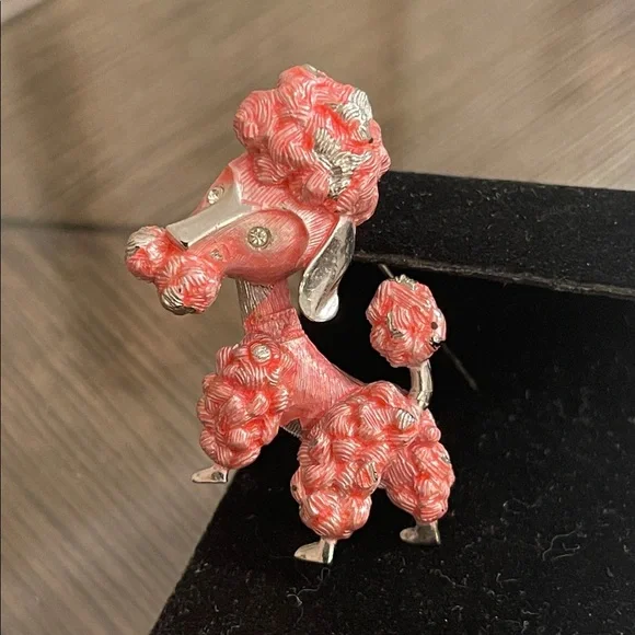 Vintage Pink French Poodle Dog Brooch - Pin Silver-tone Pink Accents - Picture 14 of 16
